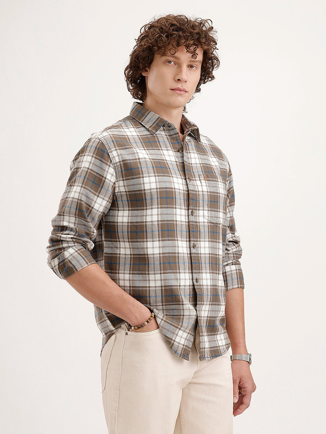 Textured Comfort Fit Checkered Shirt | Brown