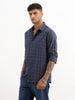 Slim Fit Checkered Full Sleeve Shirt | Navy Blue