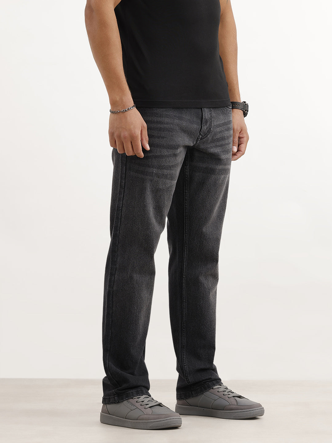 Straight Fit Faded Denim Jeans | Black