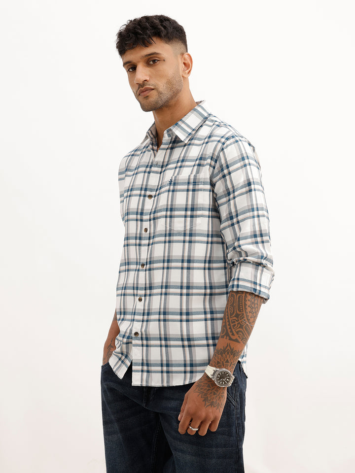 Slim Fit Checkered Shirt | White