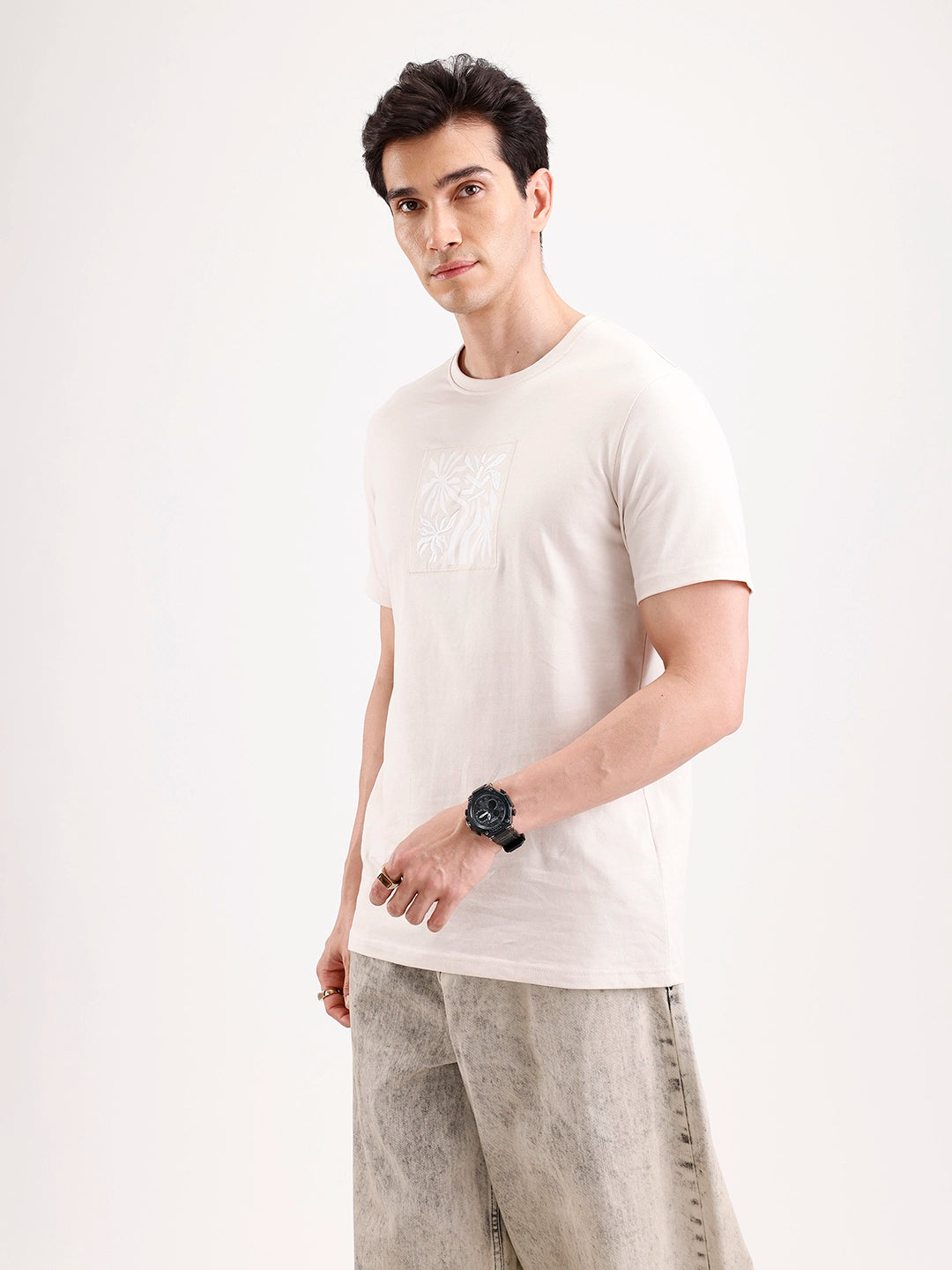 Classic Emroidered Patch T-Shirt   |  Beige