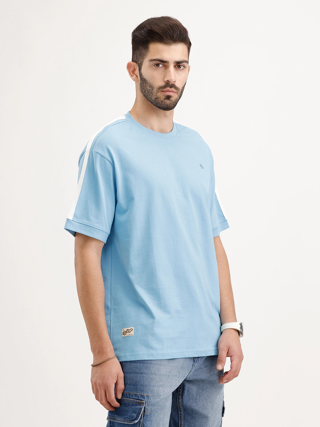 Contrast Sleeved Oversized T-Shirt | Blue
