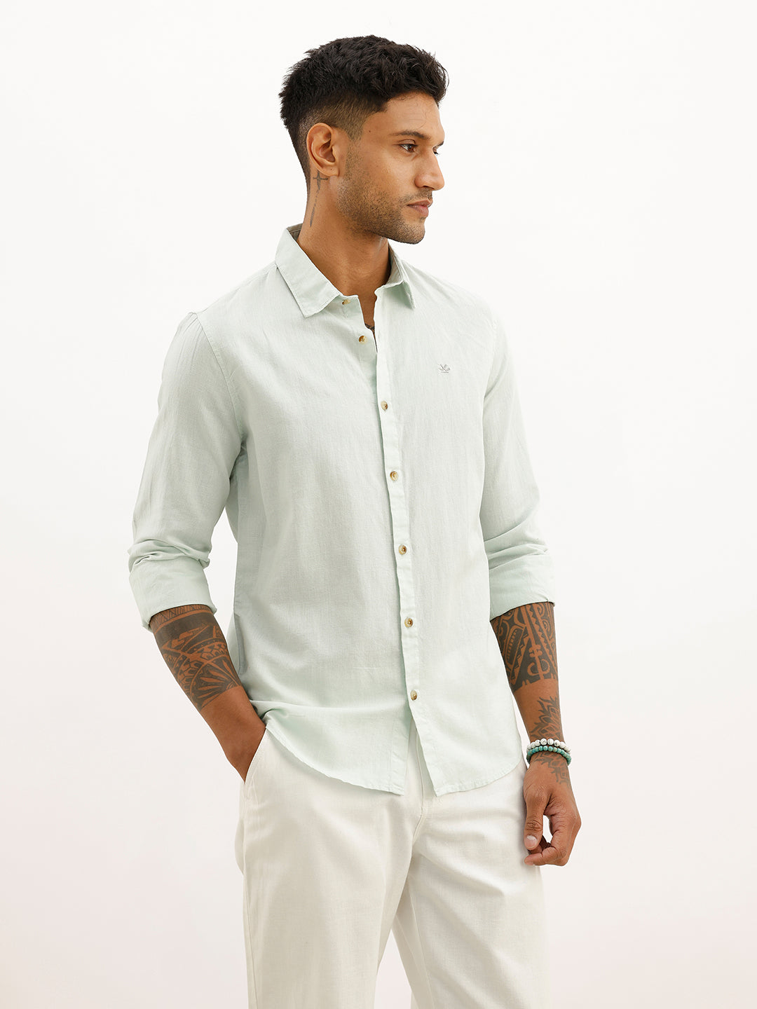Solid Slim Fit Full Sleeve Shirt | Light Green