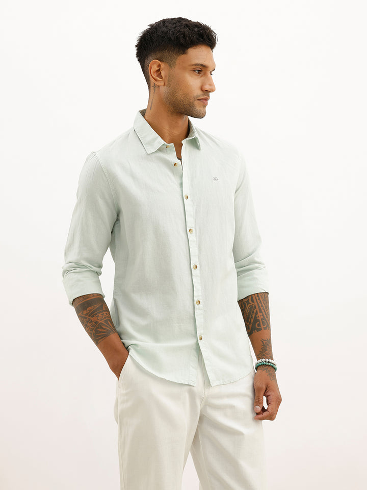 Solid Slim Fit Full Sleeve Shirt | Light Green