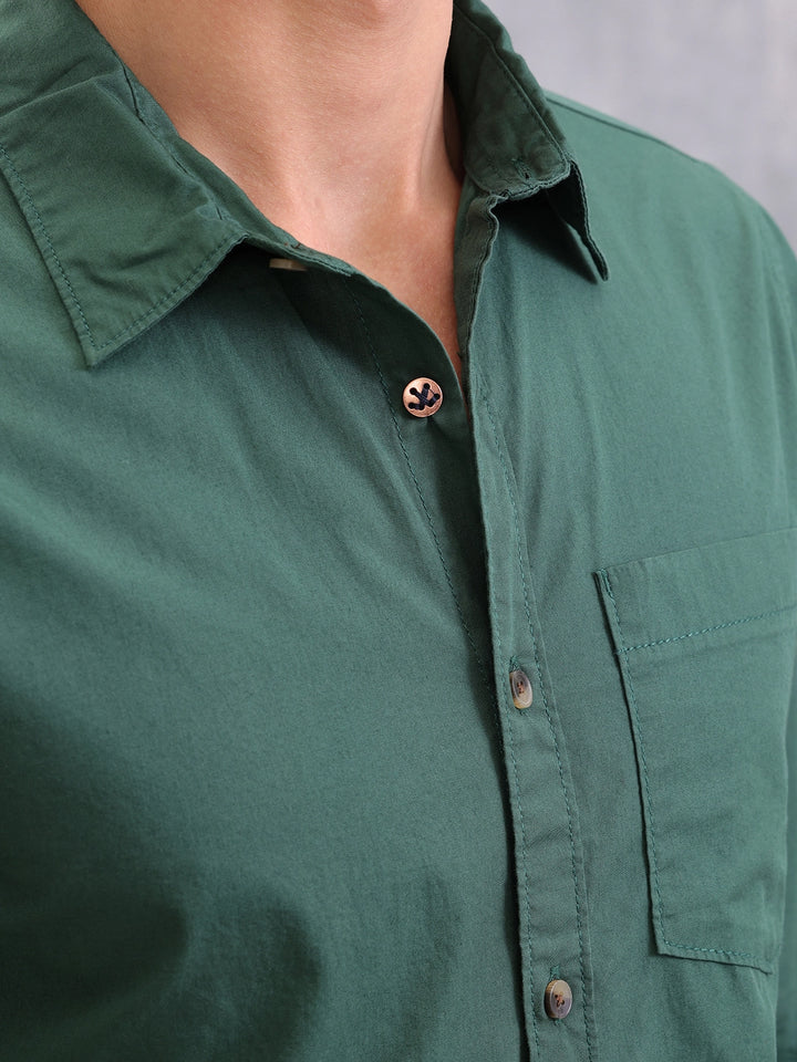 Pure Cotton Enzyme Washed Regular Fit Shirt I Olive
