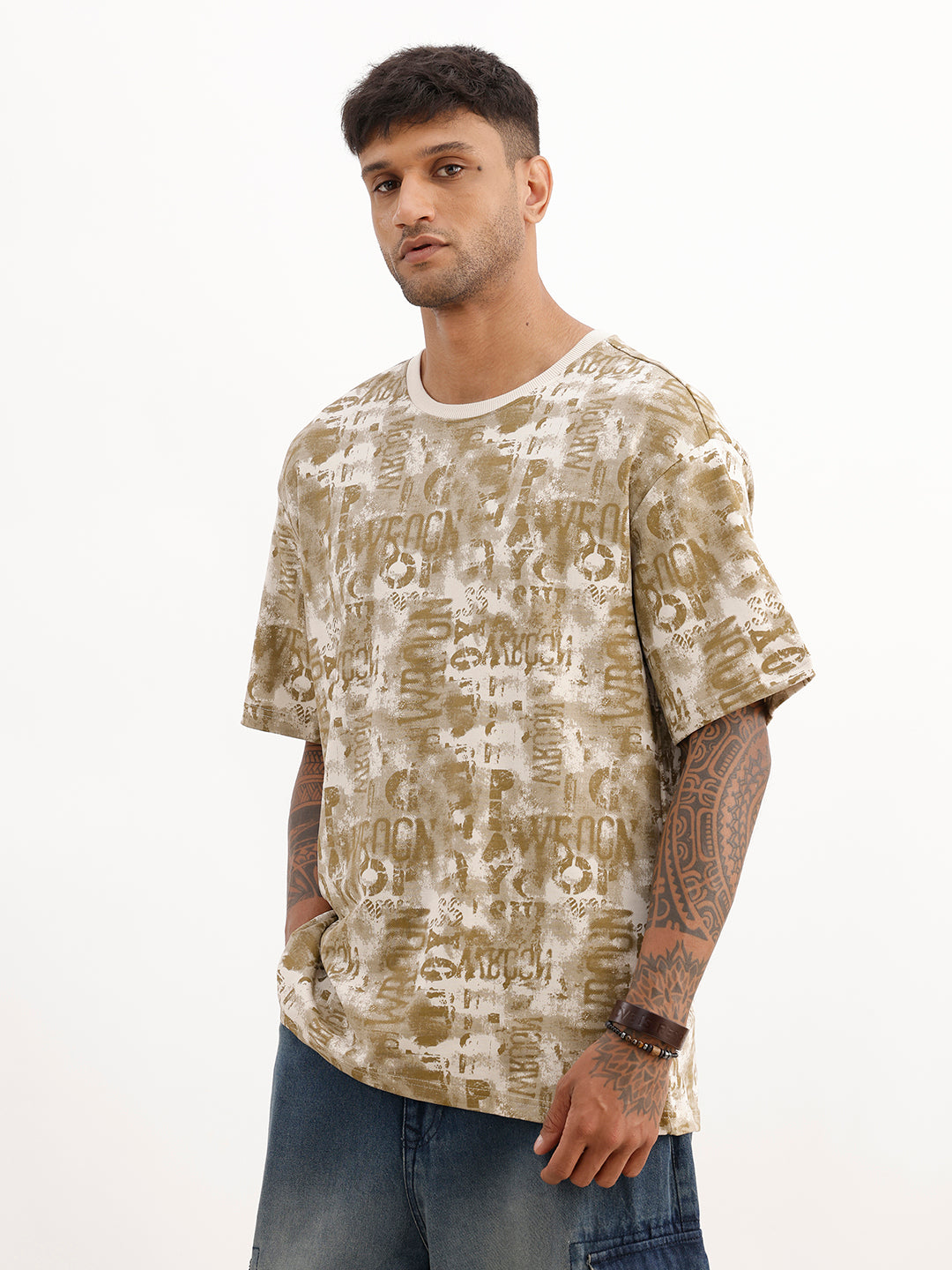 Classic Oversized AOP T-Shirt | Beige