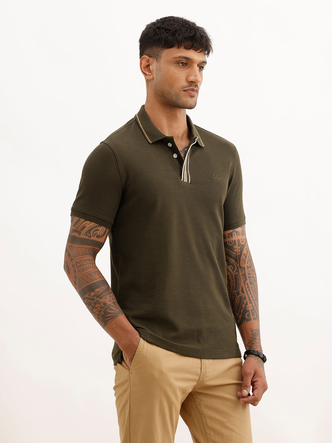 Slim Fit Tipping Collar Polo T-Shirt | Olive | WPT02HSSL1209S