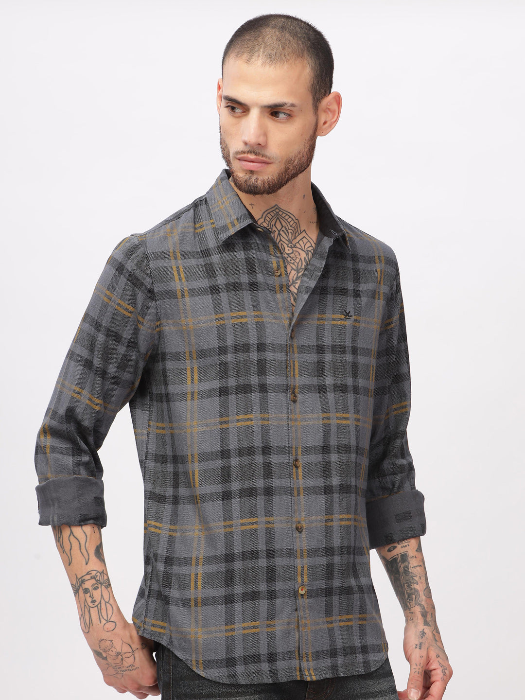 Grey Squares Checked Shirt