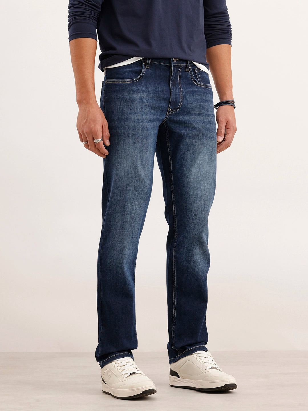 Straight Fit Faded Denim Jeans | Blue