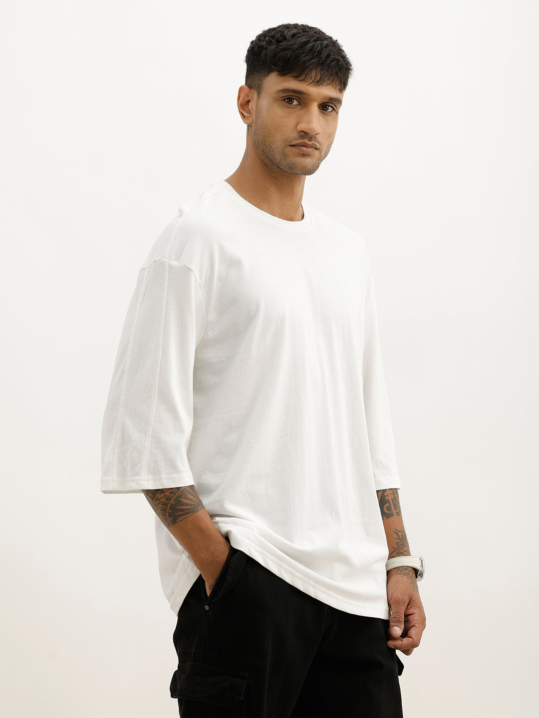 Classic Placement Printed 3/4 T-Shirt | White