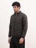 Solid Regular Fit Zipper Puffer Jacket | Black