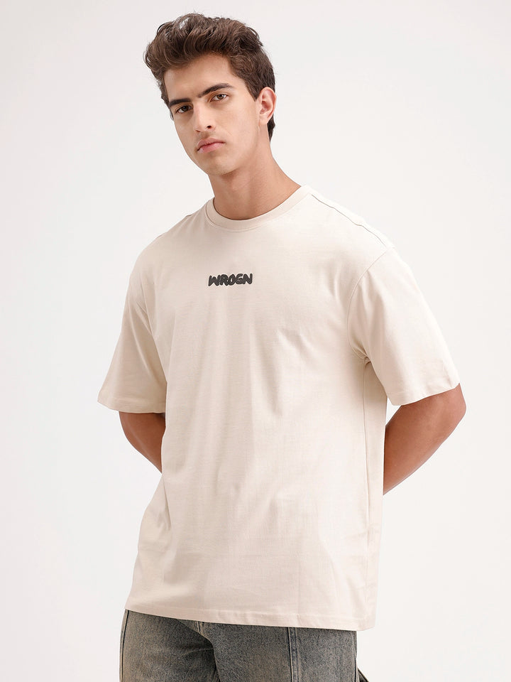 Oversized Fit Back Printed T-Shirt | Beige