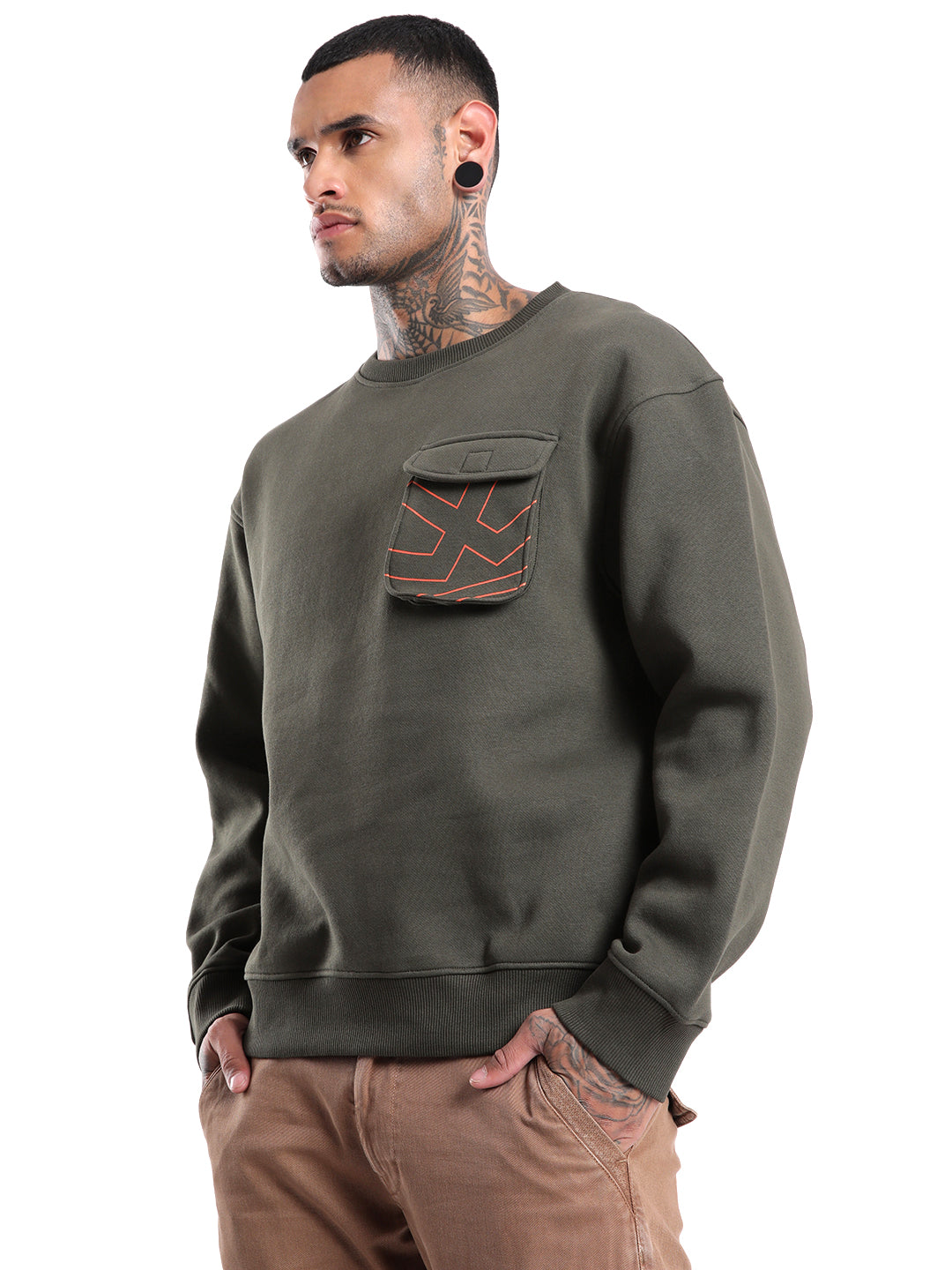 Elite Olive Round Neck Oversized Sweatshirt