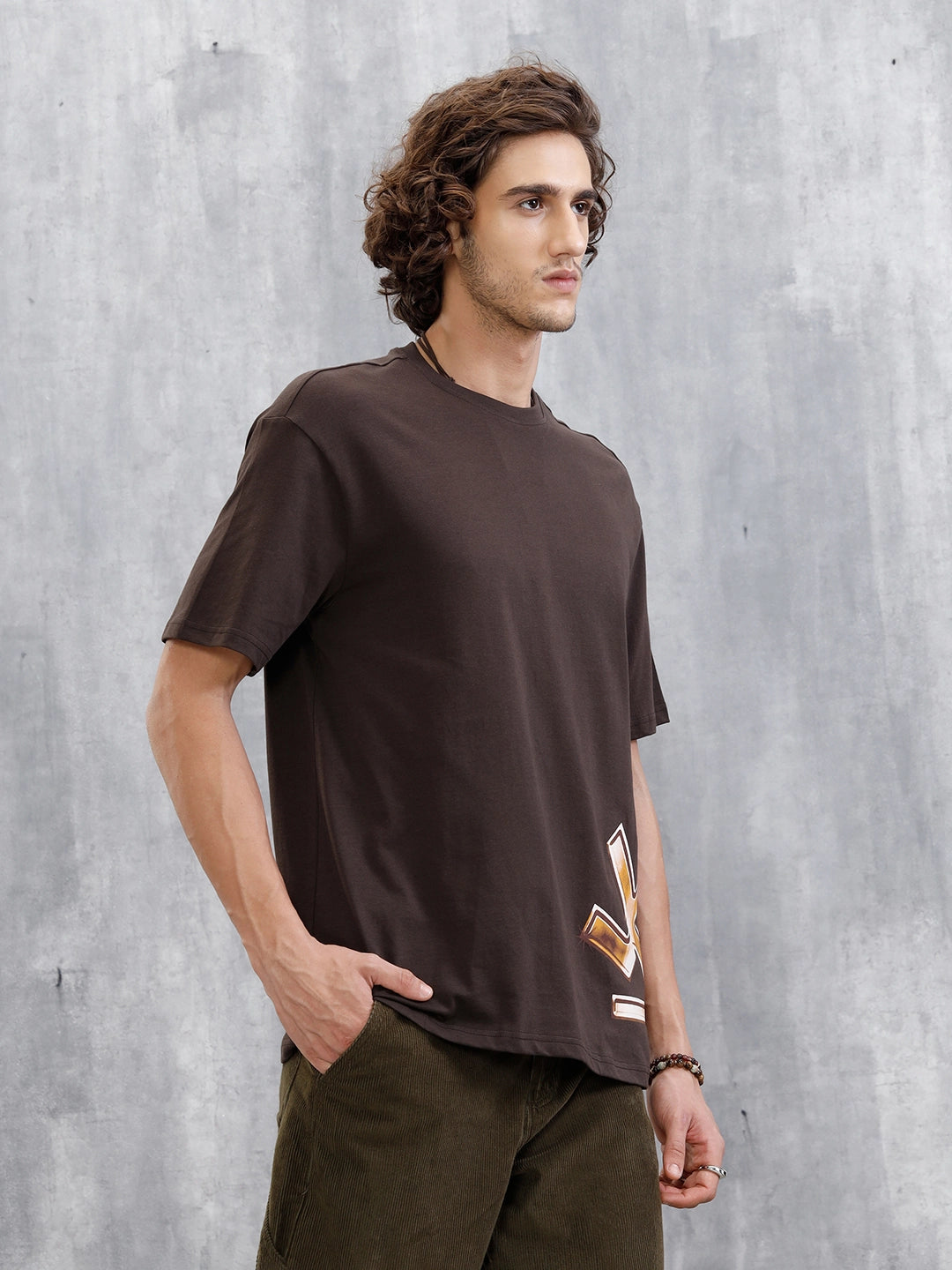 Placement Printed Oversized T-Shirt | Brown