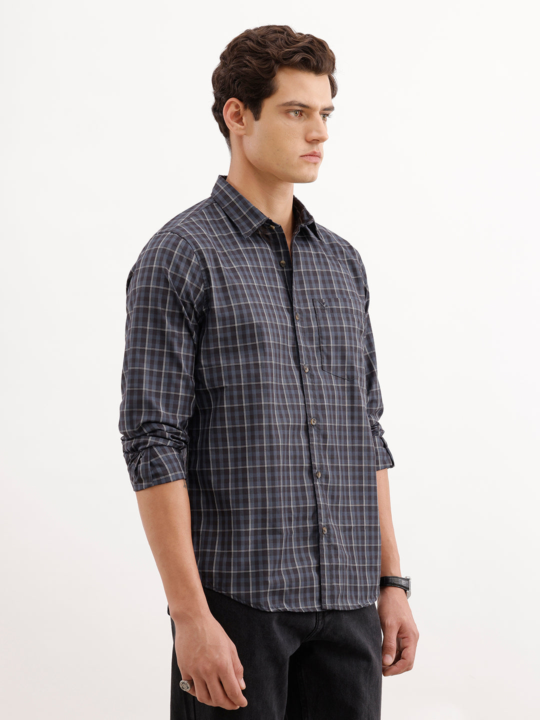 Regular Fit Checkered Shirt  | Blue