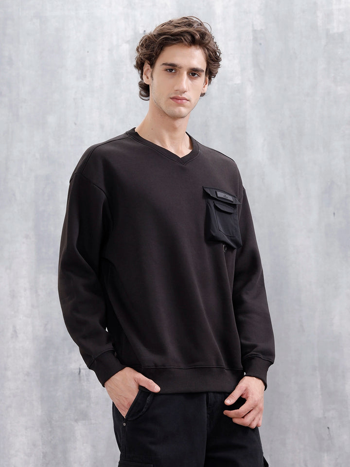 Utility Pocket Detail Casual Sweatshirt | Black