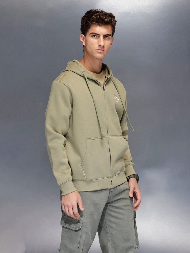 Soft fleece hoodie with tonal logo & stitch detail | Light Green