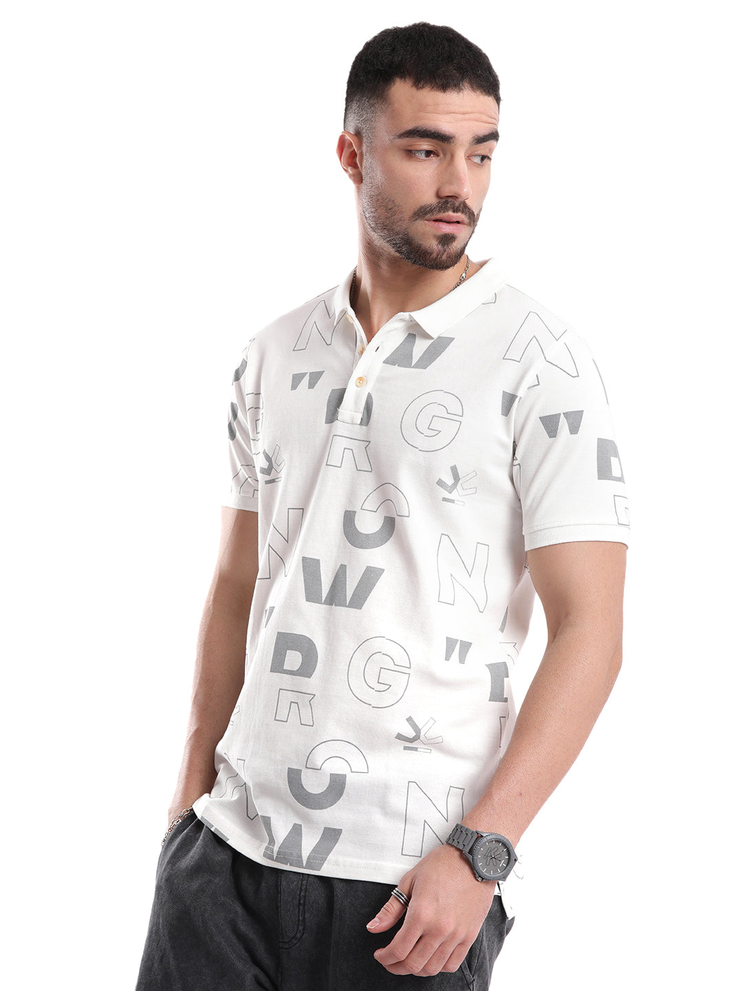 Typographic AOP Slim Fit Polo