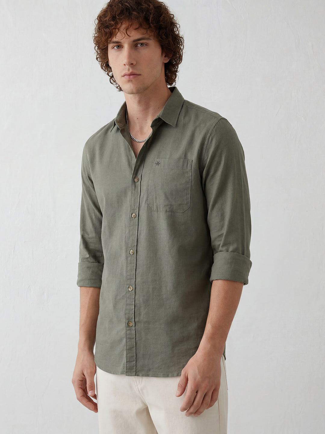 Solid Slim Fit Full Sleeve Shirt | Olive