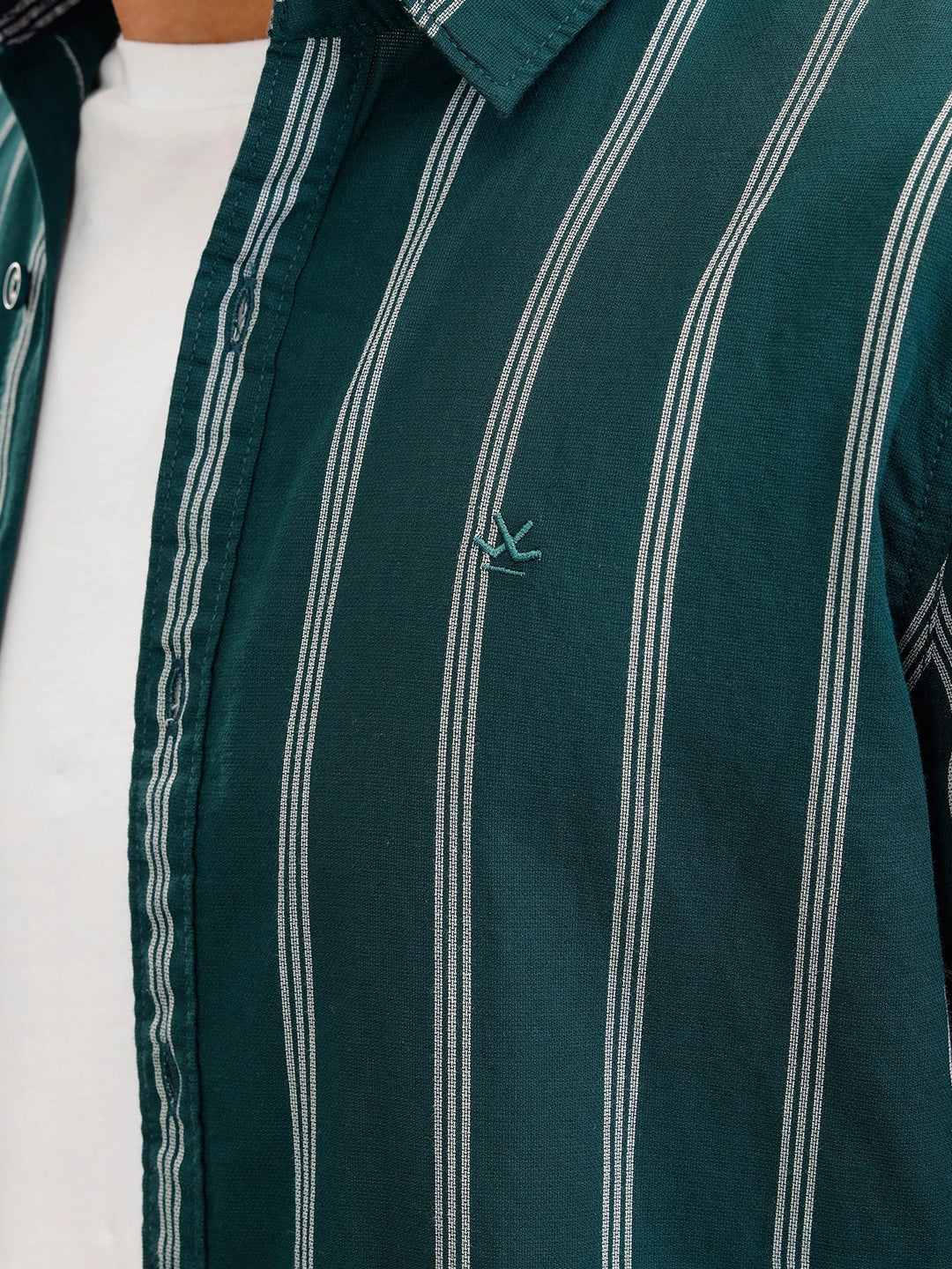 Open Dobby Stripe Shirt In Regular Fit  |  Dark Green