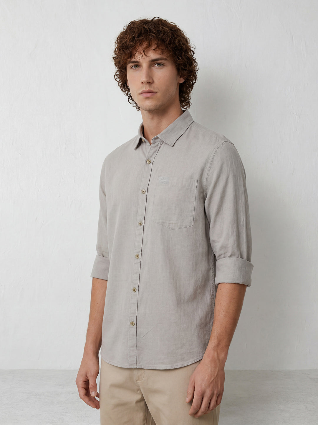 Solid Regular Fit Full Sleeve Shirt | Beige