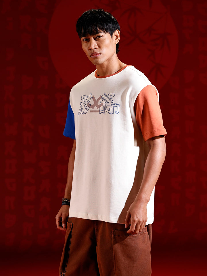 Color-block graphic oversized T-shirt | off-white