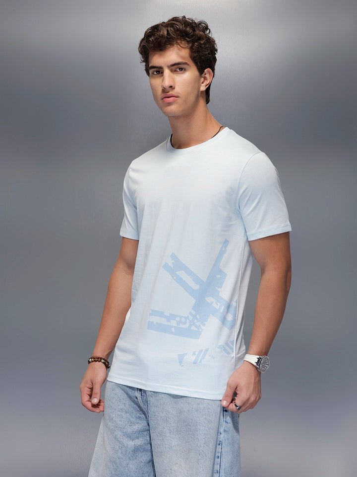 Solid Placement Printed T-Shirt   |  Light Blue
