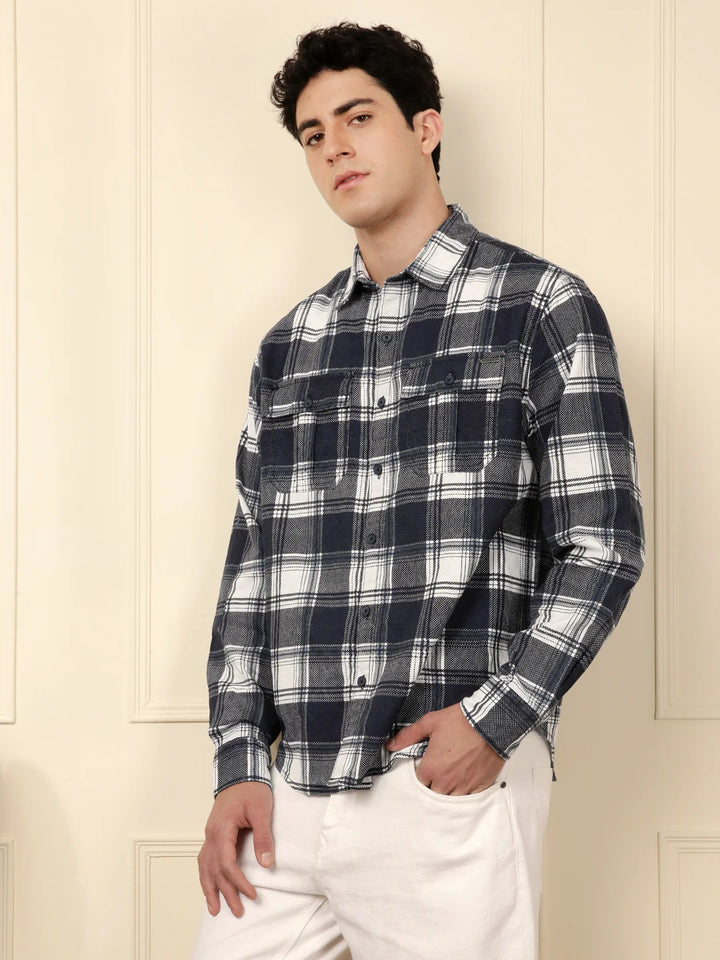 Blue & White Checked Cotton Shirt