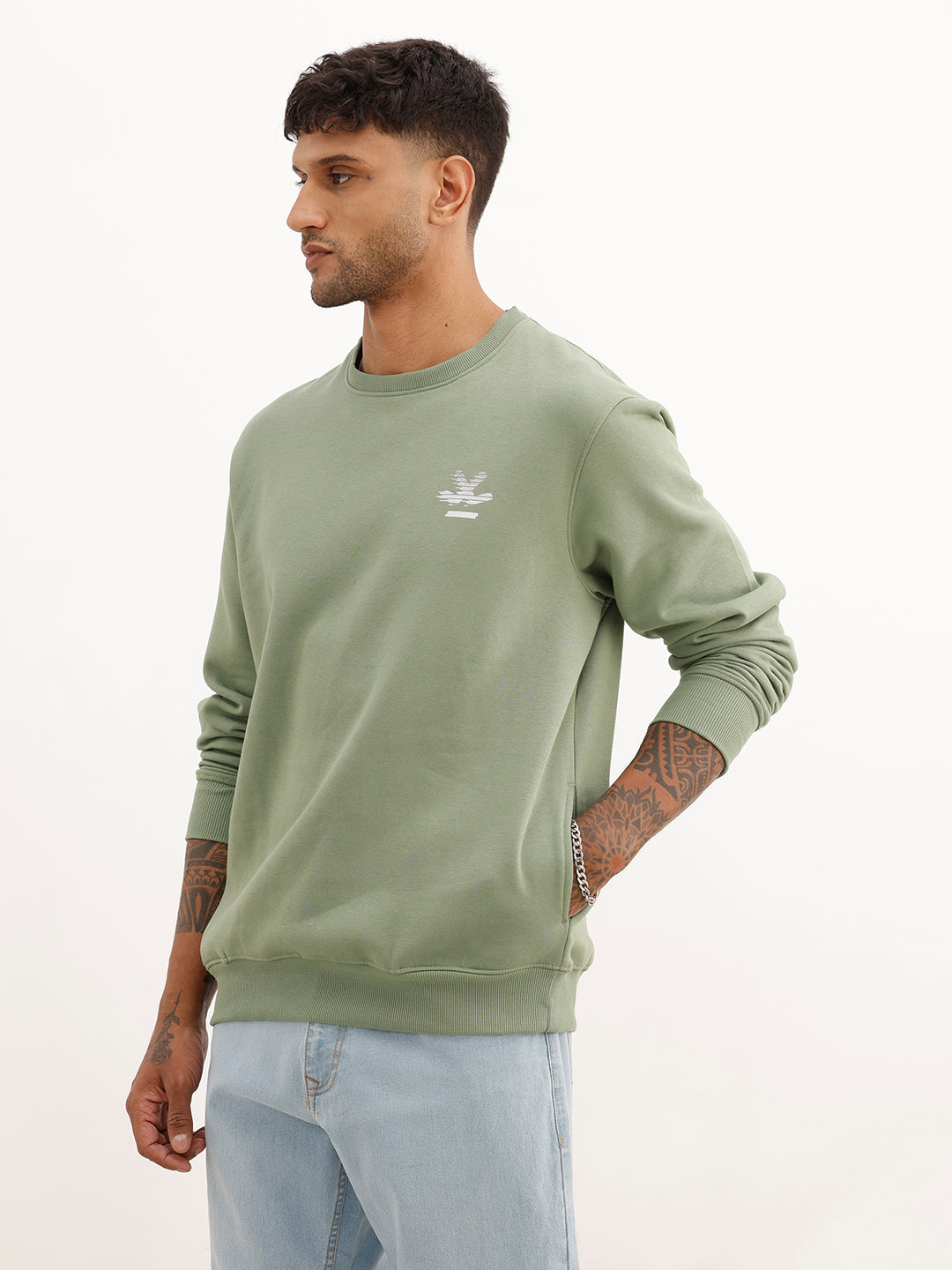 Comfort Fit Placement Printed Sweatshirt | Green
