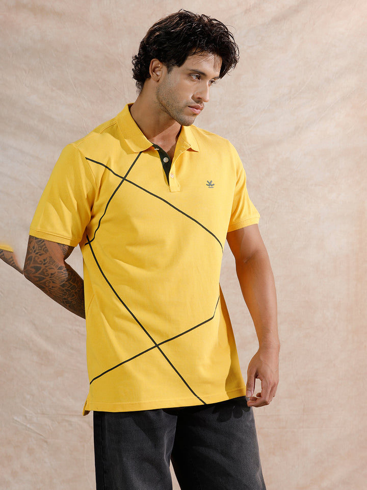 Contrast Abstract Lines Polo T-Shirt | Teal