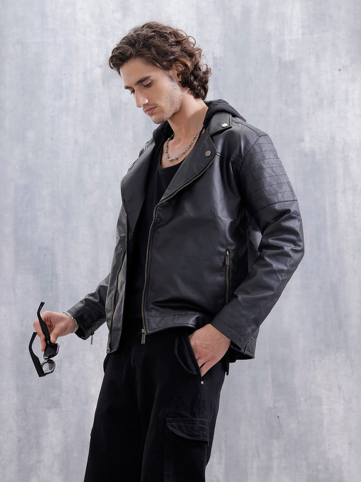 Men’s Black Slim Fit Biker Jacket | Black