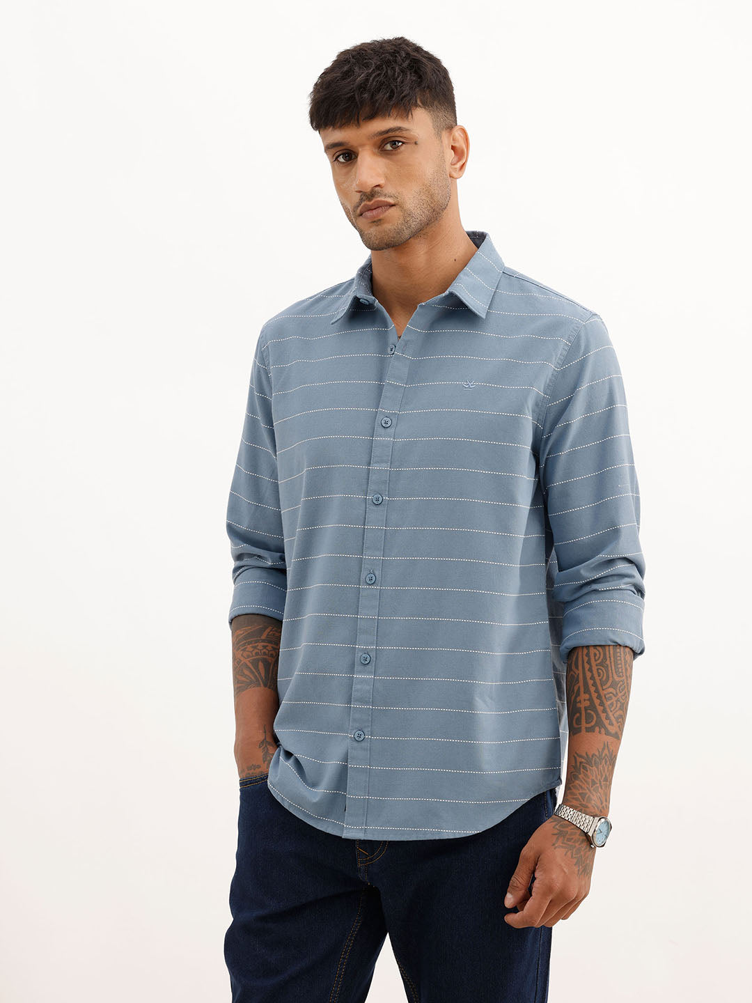 Classic Slim Fit Striped Shirt | Blue
