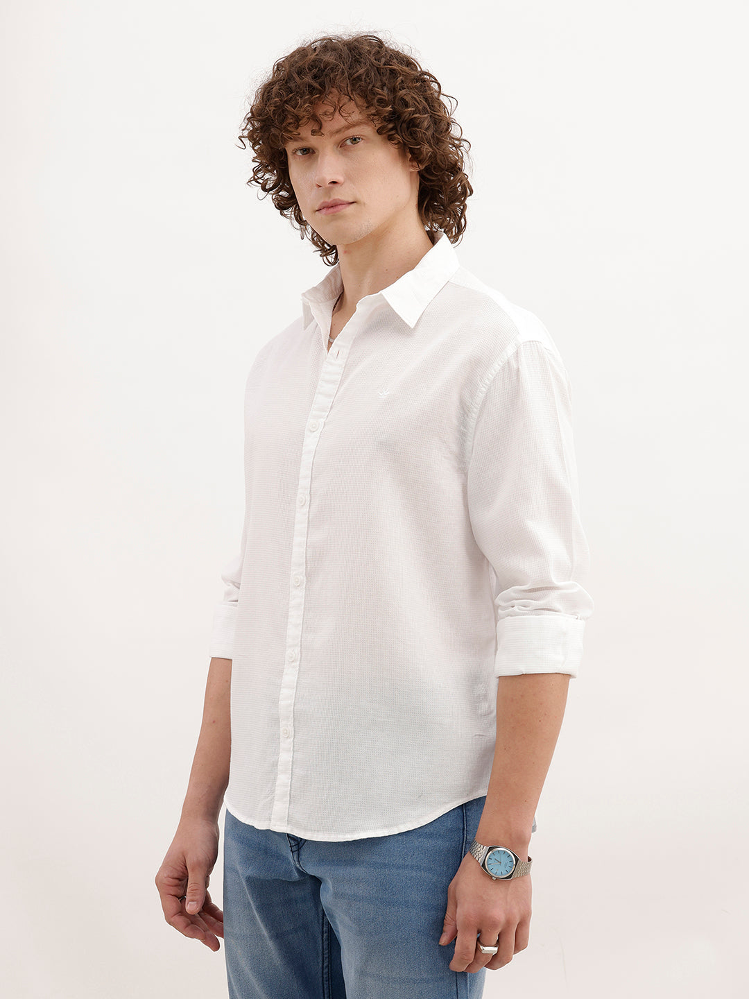 Solid Comfort Fit Textured Shirt | White