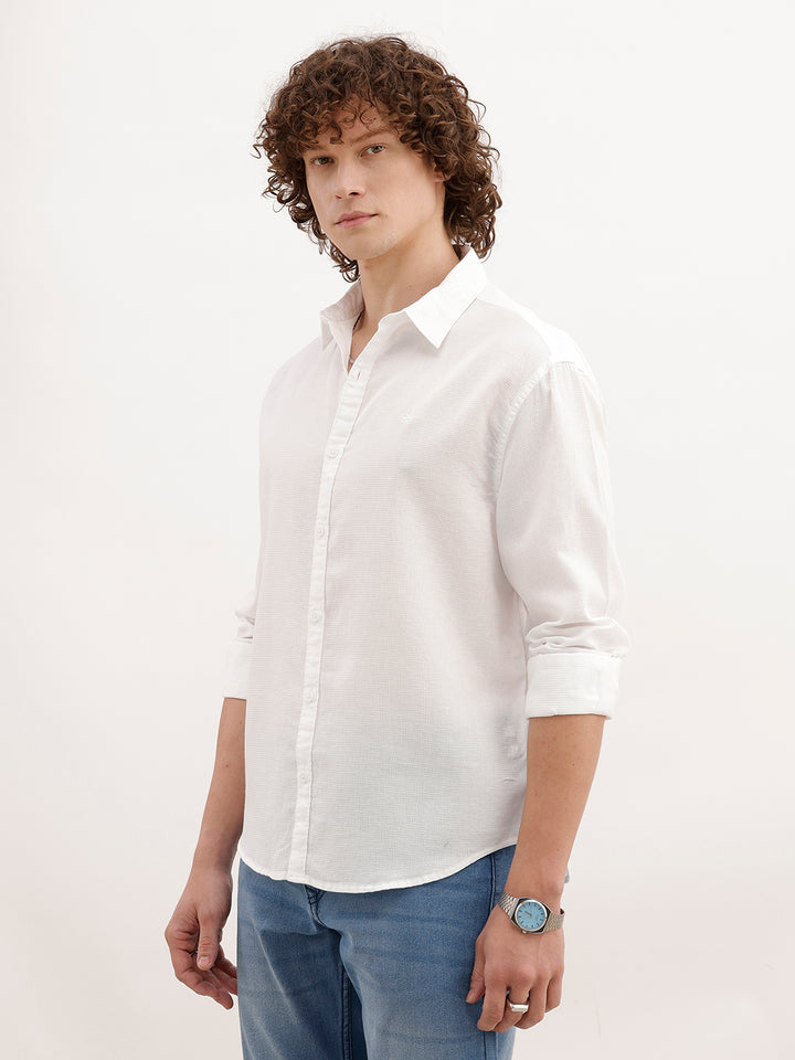 Solid Comfort Fit Textured Shirt | White