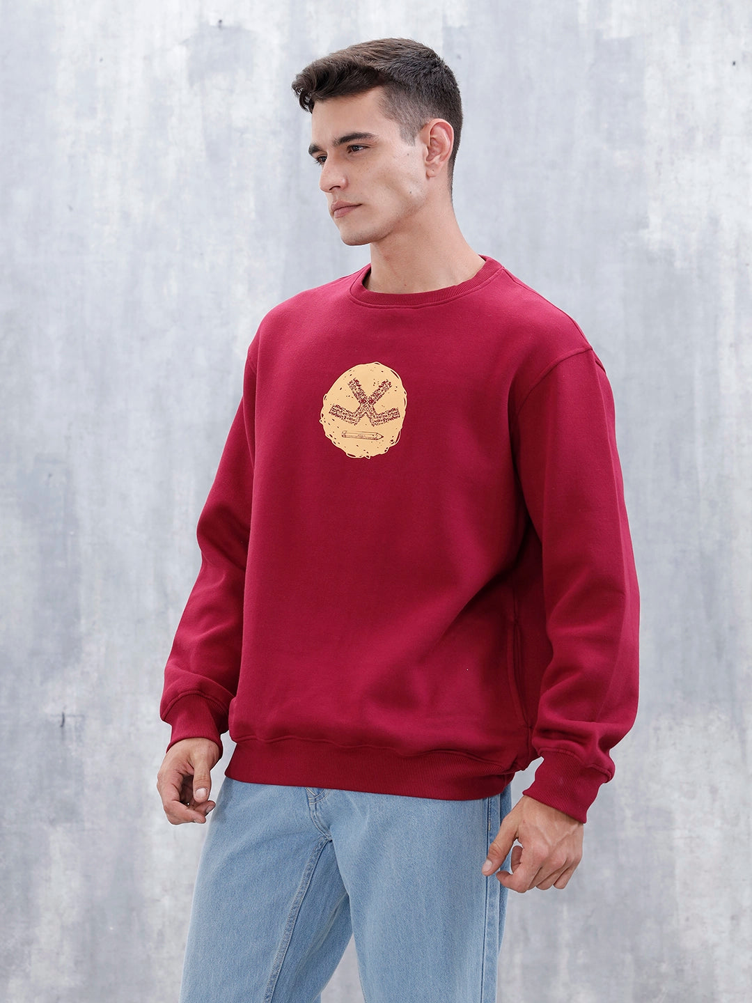 Wrogn Comfort Fit Graphic Sweatshirt For Men | Maroon