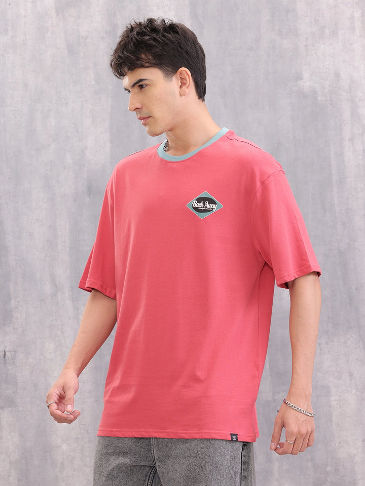 Contrast Neck Retro Graphic Printed Oversized Fit Tshirt | Red
