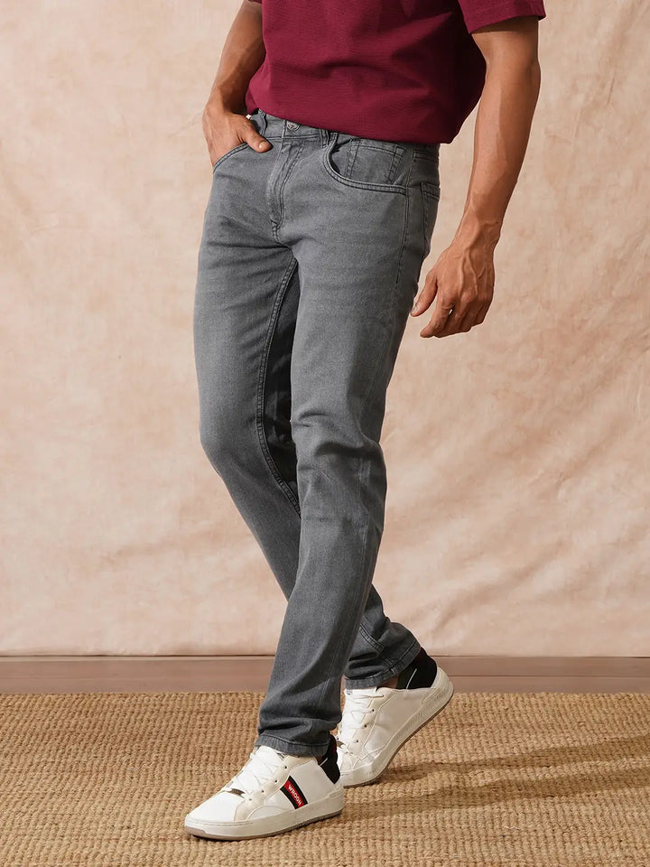 Solid Slim Tapered Jeans | Grey
