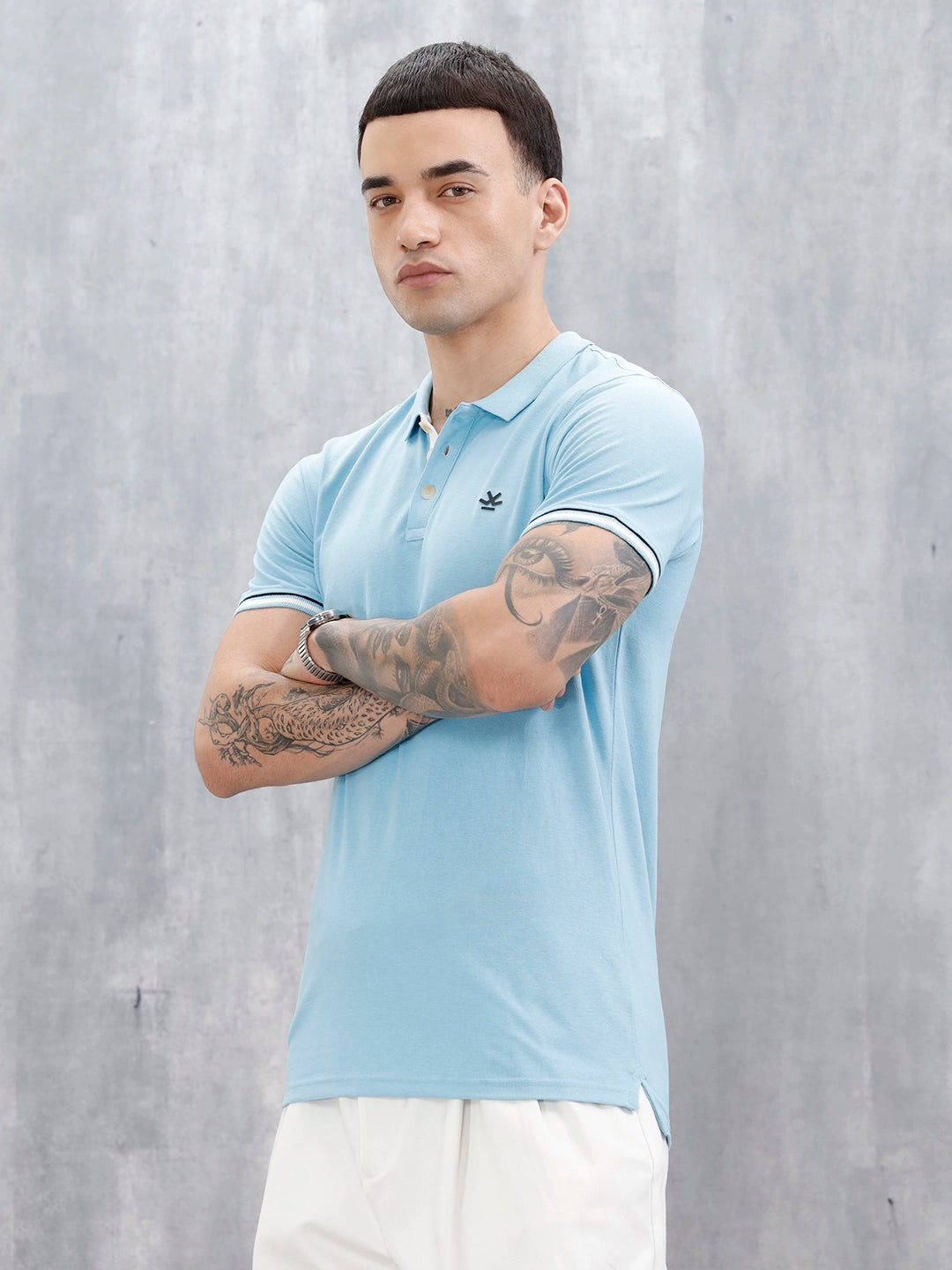 Wrogn Men's Refined Polo T-Shirt | Light Blue
