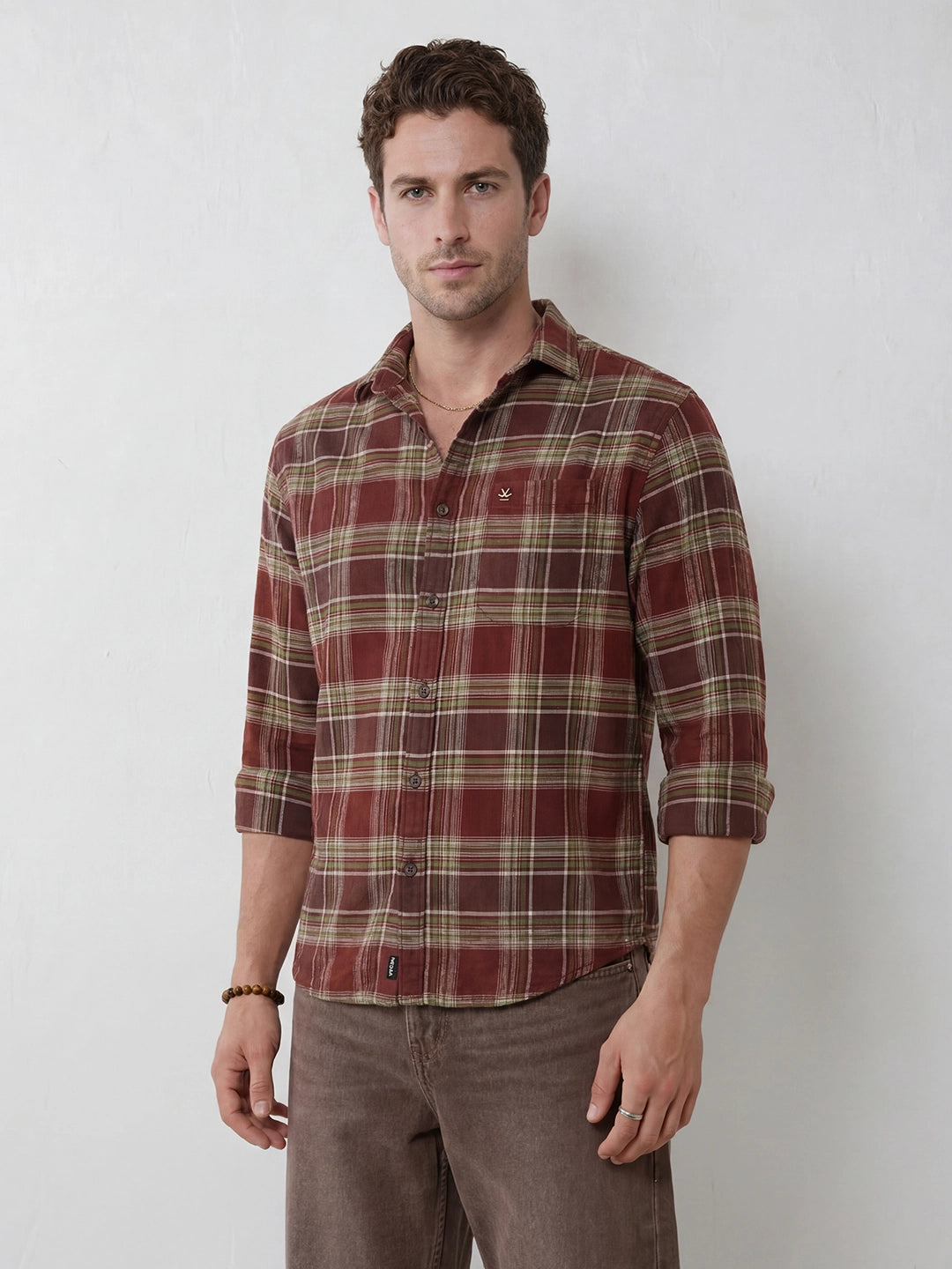 Comfort Fit Checkered Shirt | Brown
