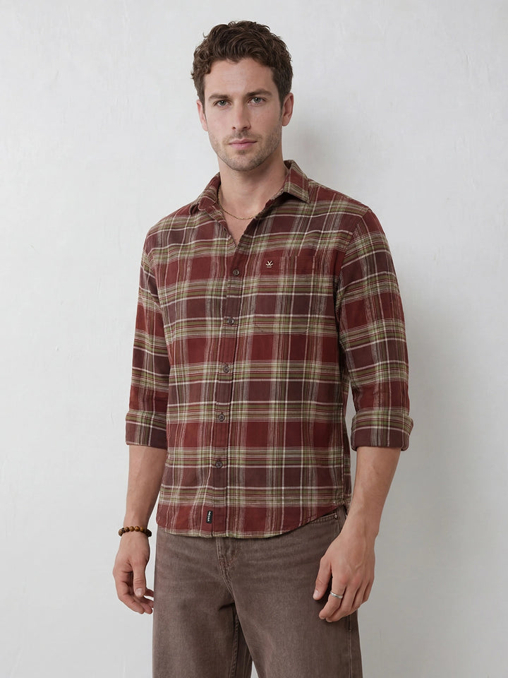 Comfort Fit Checkered Shirt | Brown