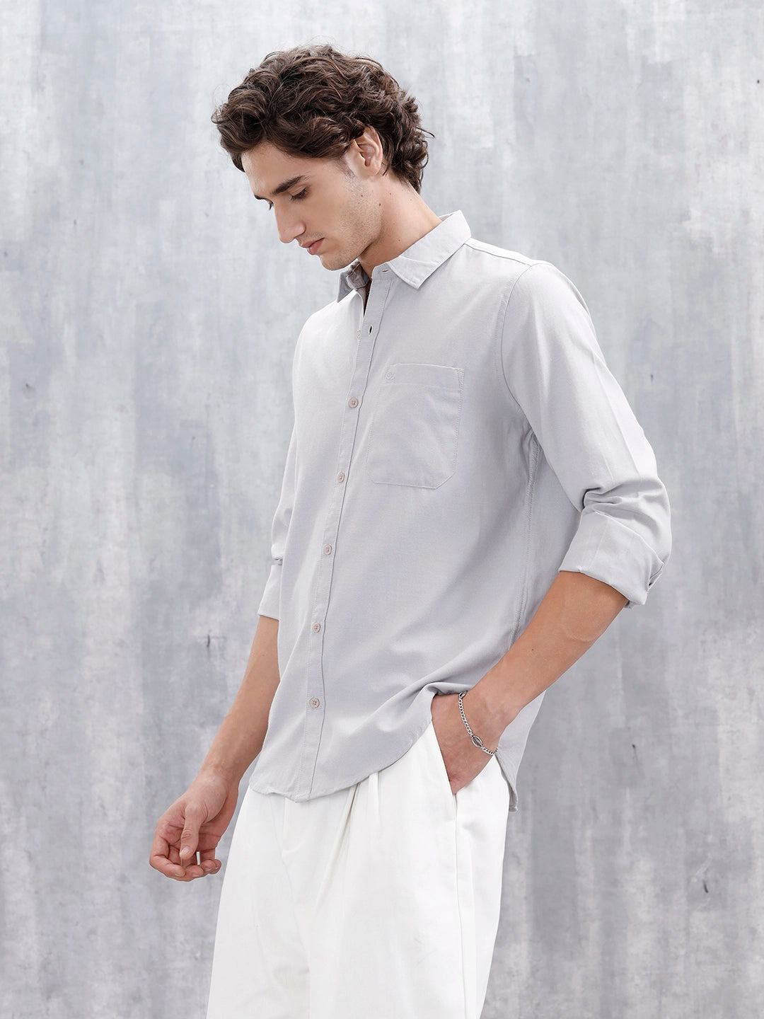 Classic Solid Slim Fit Casual Shirt | Grey