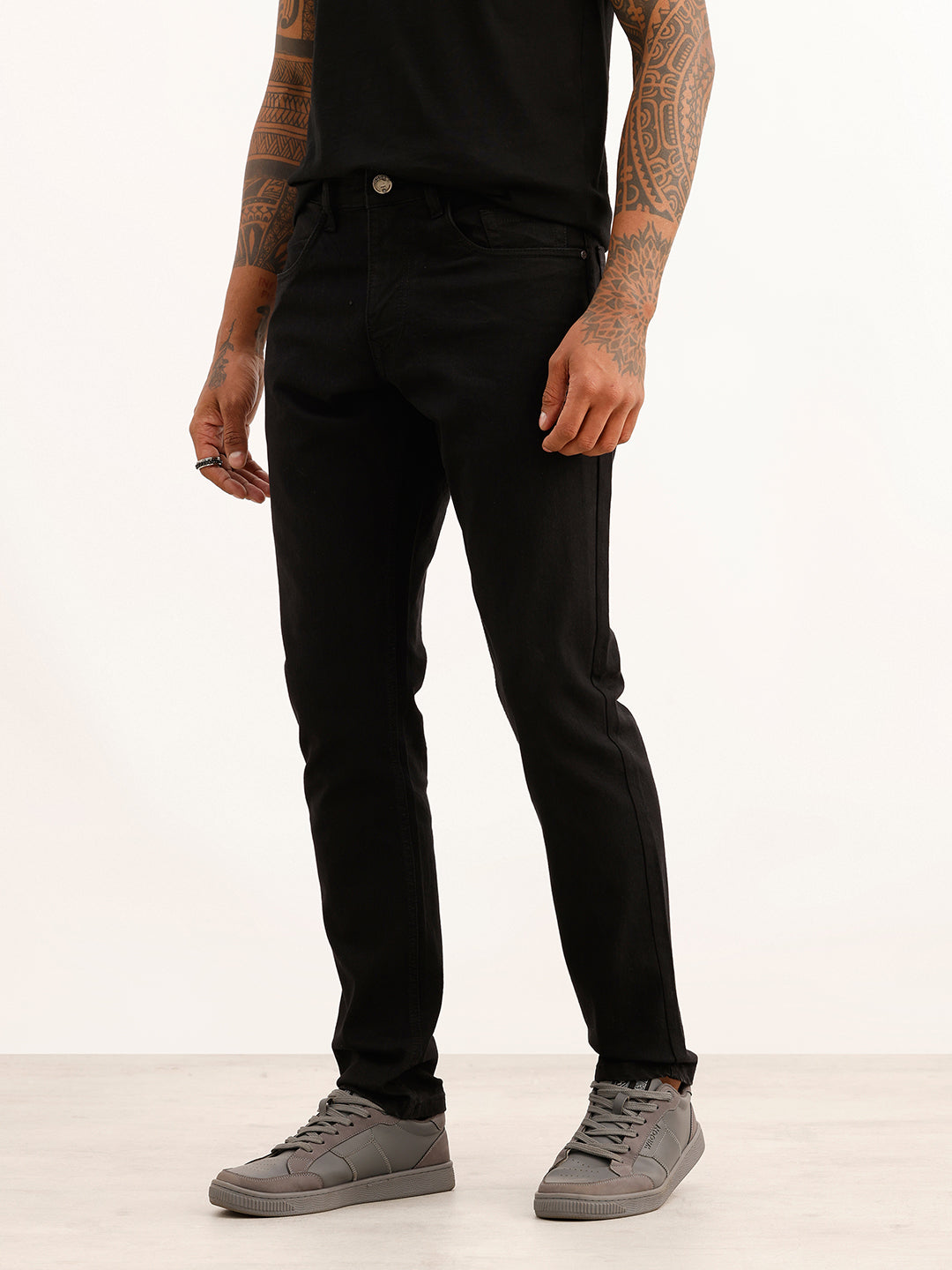 Slim Fit Solid Denim Jeans | Black