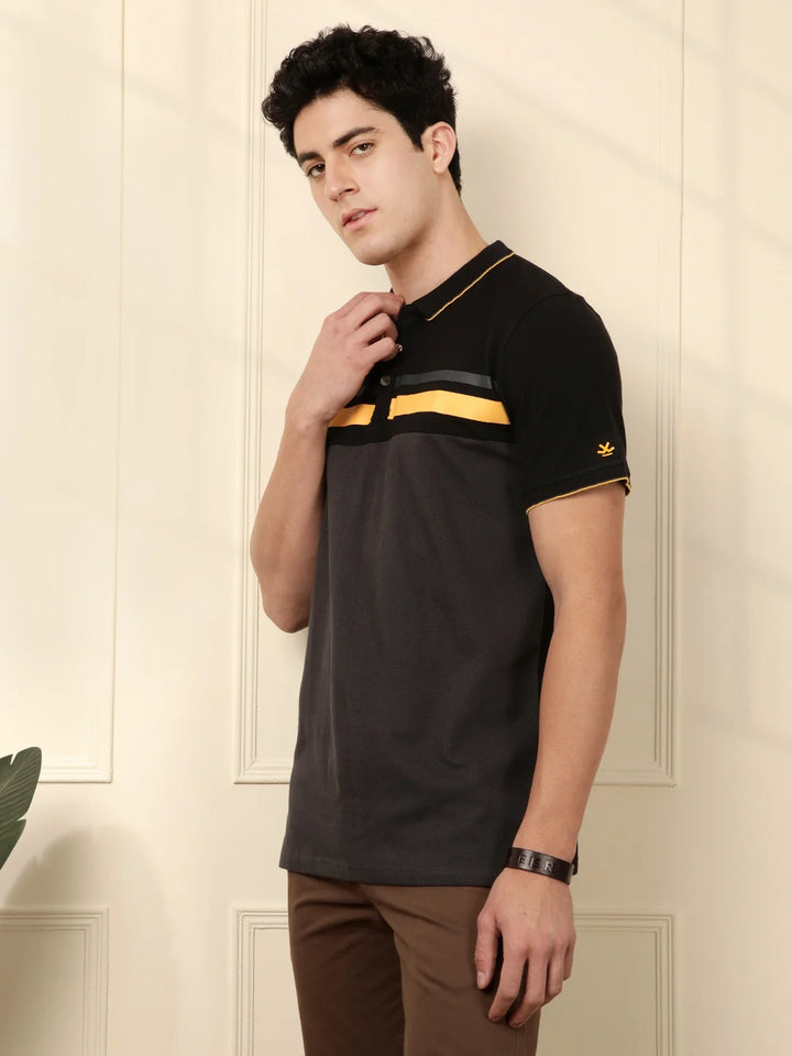 Cut & Sew Printed Stripes Polo T-Shirt