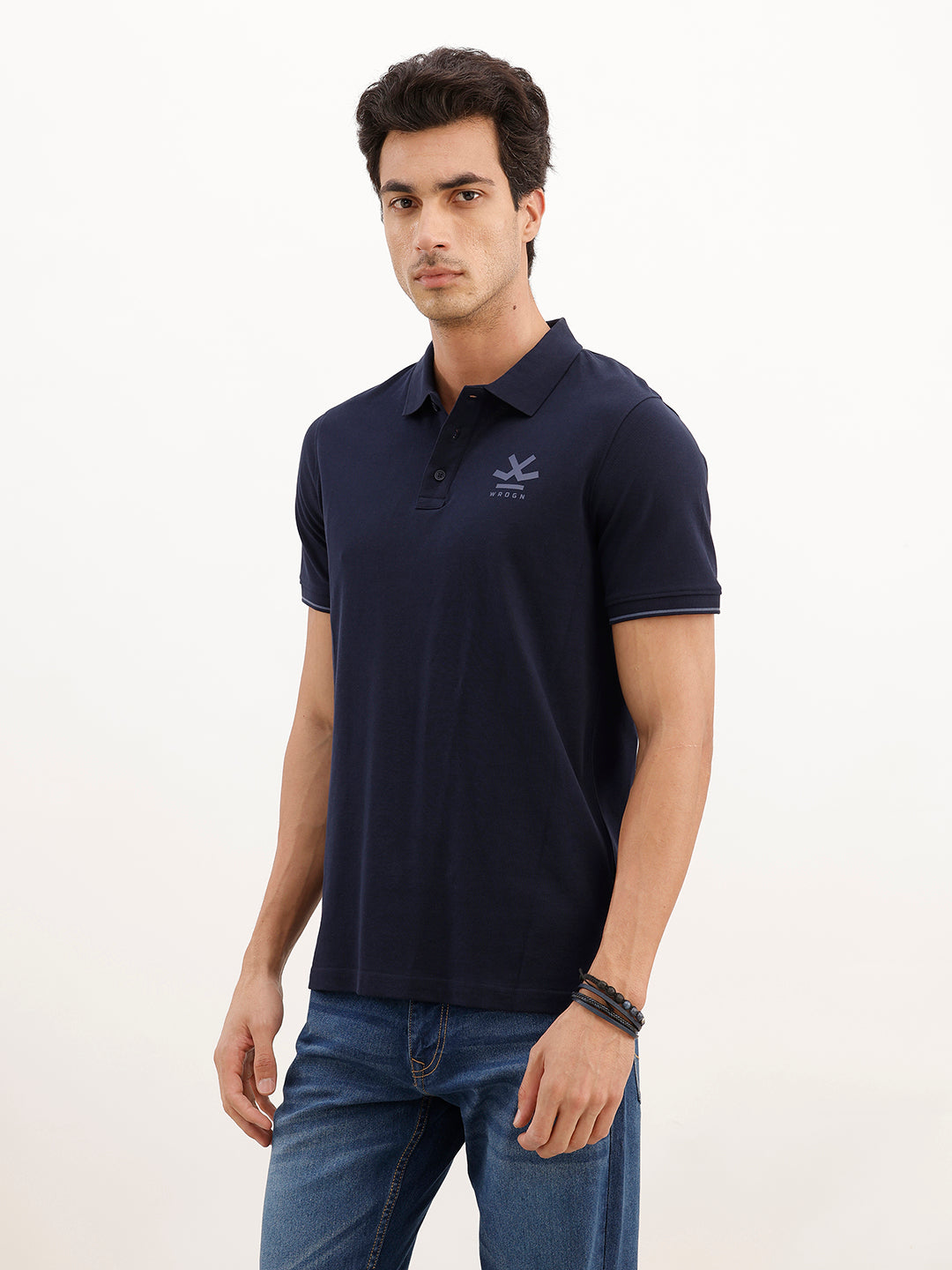 Solid Placement Printed Polo T-Shirt | Navy Blue