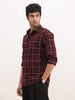 Slim Fit Checkered Full Sleeve Shirt | Maroon
