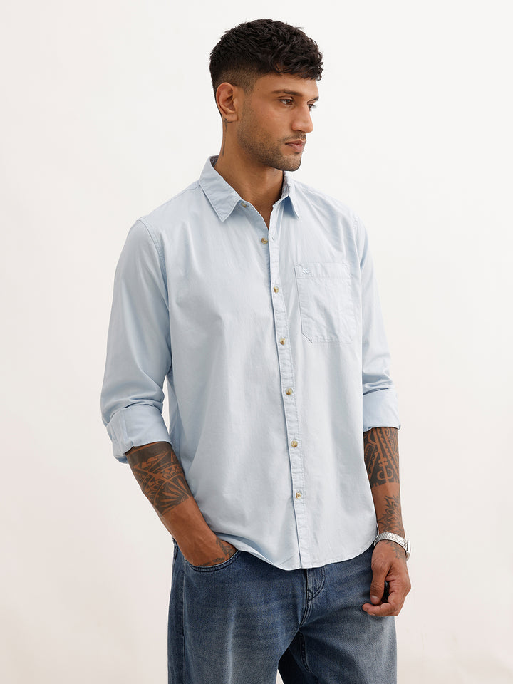 Solid Slim Fit Full Sleeve Shirt | Light Blue