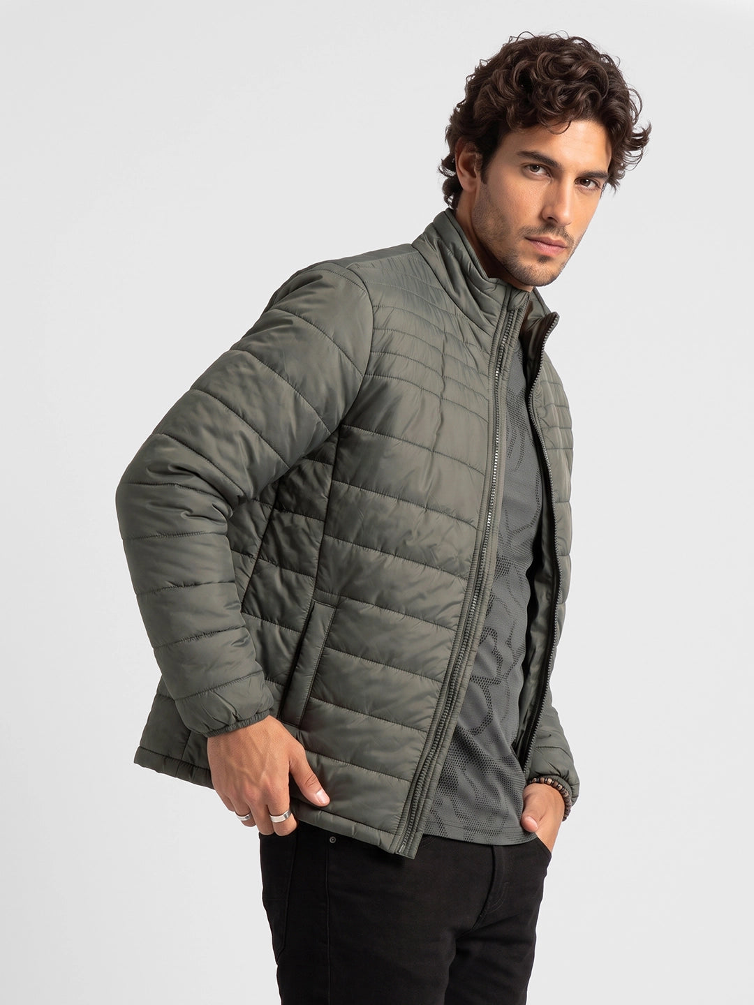 Regular Fit Puffer Jacket | Dark Green