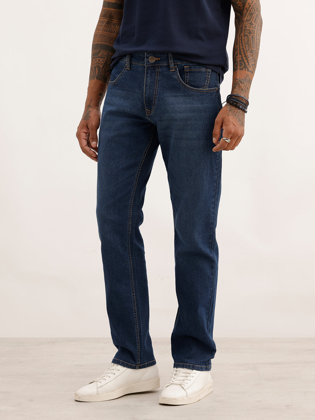 Straight Fit Solid Denim Jeans | Blue