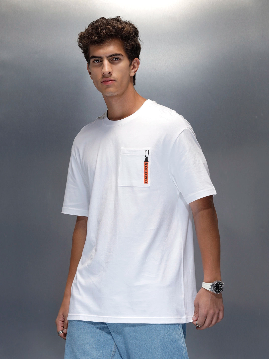 Men's Oversized Pocket Printed Graphic T-shirt | White
