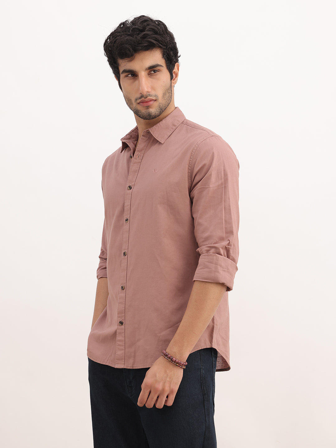 Solid Slim Fit Full Sleeve Shirt | Peach